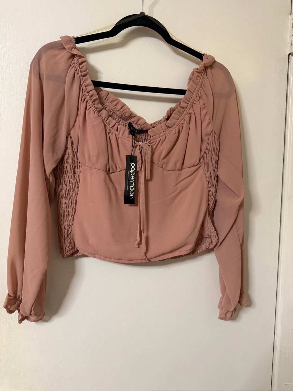 Papermoon Dusty Rose Peasant Tie-Front Crop Top